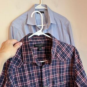 Banana Republic men’s pair of Button-Up Pearl snap Shirts size L slim EUC casual